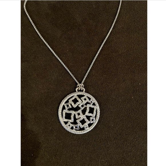 Vintage DAVID YURMAN Diamonds Round Pendant NECKLACE 18" Sterling Silver - Picture 2 of 8